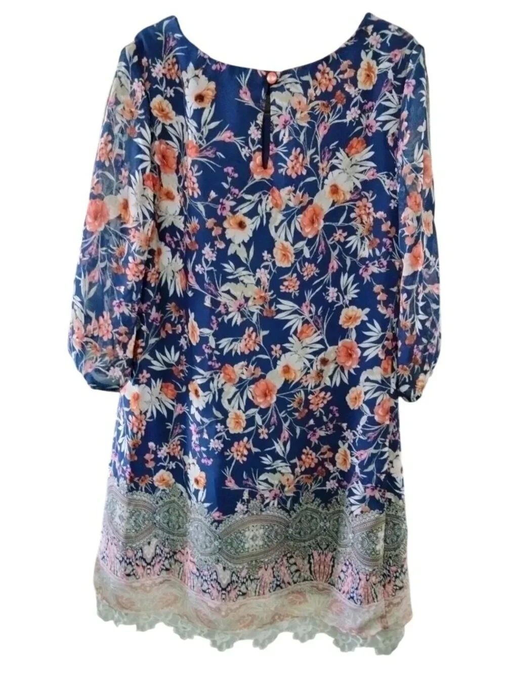 Amy Byer Girls Size 7 Dress Boho Floral Sheer Overlay White Lace Trim